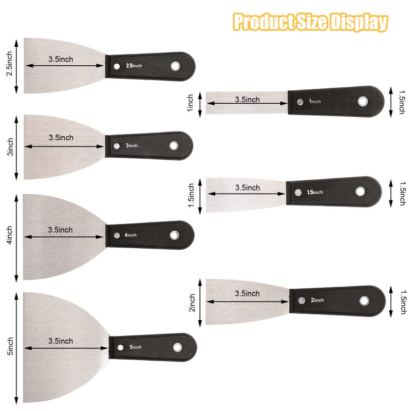 QEES 7 PCS Drywall Tools,Putty Knife Scraper Tool,Stainless Steel Paint Scraper Spackle Knife,Drywall Scraper Spackle Taping Knife for Spreading Mud, Taping,Repairing Wall. - Image 2